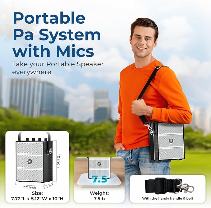 100W Powerful Voice Amplifier with 2 Wireless Microphones, Big Pro Sound Portable Speaker with Microphone, Bluetooth Speaker PA System Karaoke Machine Support BT/USB/TF Card/Aux/Guitar S99