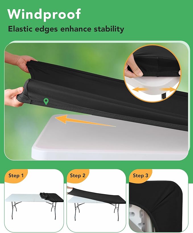 Fitted Tablecloth Rectangle Table Cloths with Elastic, 6 ft, Black, 6 Pack - Image 3