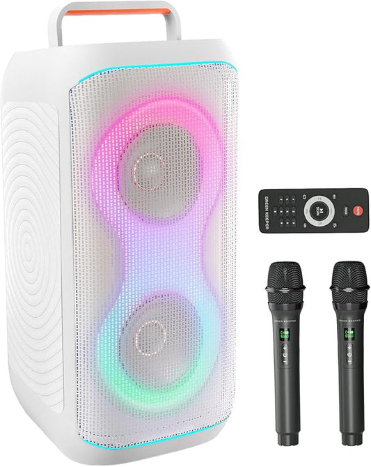 GKD61 Karaoke Machine for Adults with 2 Wireless UHF Microphones, 400W Peak Power Karaoke System with Dual 6.5'' Subwoofers, Portable Party Bluetooth Speaker with RC, Bass & Treble Control for Outdoor