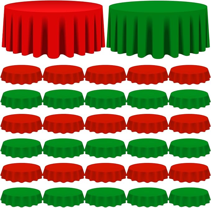 Amylove 48 Pcs Christmas Plastic Tablecloth 84 Inch Round Disposable Plastic Table Cloth Waterproof Decorative Table Cover for Parties Christmas Decor (Red,Green) by Amylove
