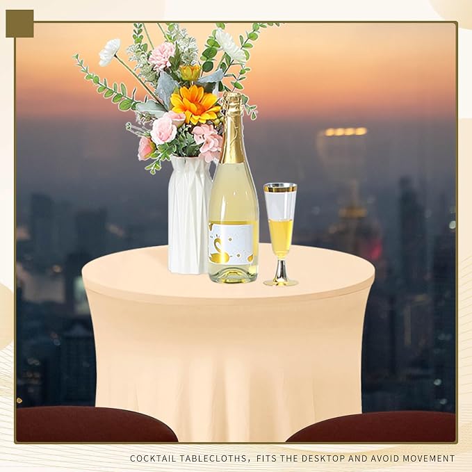 Tegeme 1 Pack Spandex Cocktail Table Cover Fitted with Skirt, Champagne | 32x43 Inch High Top Tables, Stretch Tablecloth for Weddings Parties Banquets, Fitted Covers Wrinkle Resistant Elegant Design - Image 6