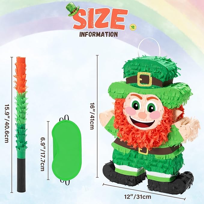 WERNNSAI St Patricks Day Piñata Game St.Patrick's Kids Piñata with Blindfold and Stick for St Patricks Party Decoration Green Shamrock Piñata Candy Holder Party Supplies Baby Shower School Activities