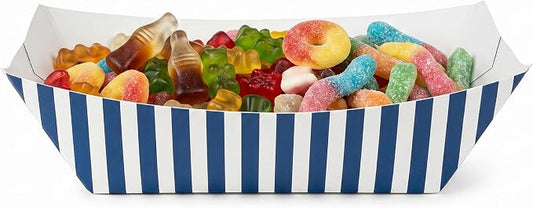 Restaurantware-Bio Tek 1 Pound Food Trays, 50 Disposable Paper Food Trays - Heavy-Duty, Greaseproof, Striped Paper Food Boats, for Snacks, Appetizers, Or Treats, Use At Parties Or Carnivals by Restaurantware