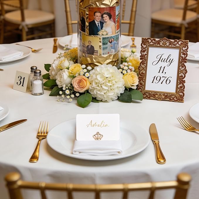 UNIQOOO 24Pcs Decorative Crown Place Card Holders Bulk, Queen Crown Name Card Stands Set, for Wedding Decor Princess Party, Table Setting, Business Card, Name Tag, Party Food Labels