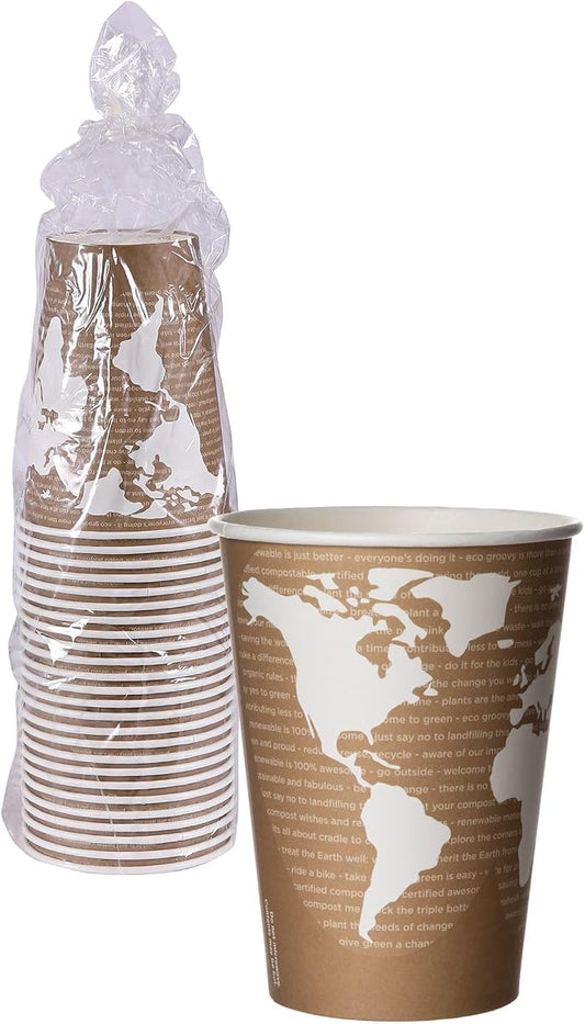 ECO PRODUCTS Compostable 32oz Lined Paper Food Bowls, Pack of 25, Renewable Disposable Round Containers, Plant-Based PLA Lined, World Art, Lids Available, ASTM Compliant, BPI-Certified by Eco-Products
