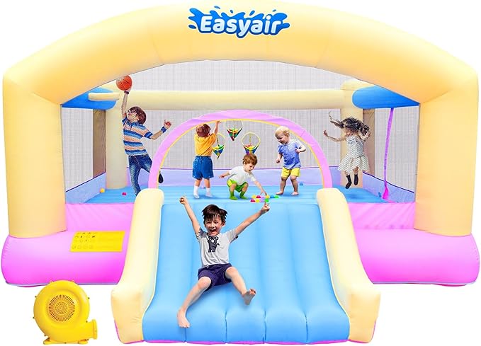 Large Bounce House for Big Kids, 14.8 x 14.5 FT Inflatable Bouncer Jumper Slide with 650W Blower, Basketball Hoop, Throw Ball Game, Ball Pits