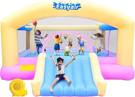 Large Bounce House for Big Kids, 14.8 x 14.5 FT Inflatable Bouncer Jumper Slide with 650W Blower, Basketball Hoop, Throw Ball Game, Ball Pits
