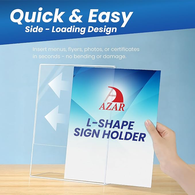 Azar Displays 112718 8" W x 10" H Vertical L-Shaped Sign Holder (10 Pack) - Image 3