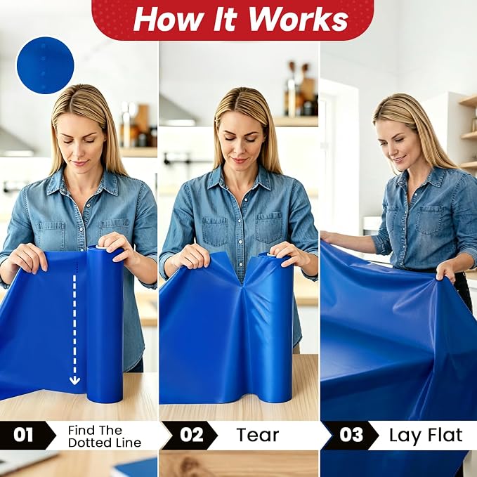 Plastic Table Cloth, Tear Off 110 Ft X 54 In Plastic Table Cloth Disposable | Premium Blue Tablecloth Roll PEVA Plastic Table Cover Roll Tear Off 12 Pcs 54"x110" for Baby Shower, Themed Party, Gathering - Image 3