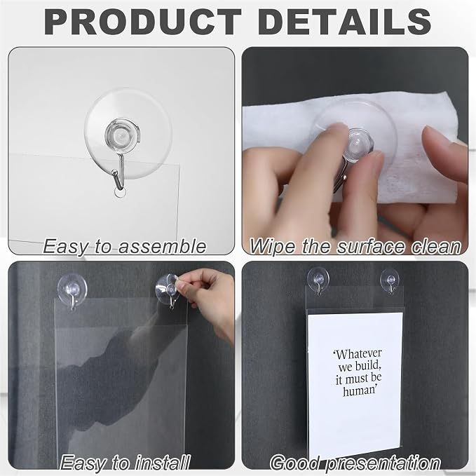 Suzile 4 Pcs Window Sign Holder Suction Cups, Acrylic Door Sign Holder | 8.5 x 11 Inch, Clear Hanging, Certificate Menu Display, No Drilling, Glass Surface Office School Store Restaurant - Image 4