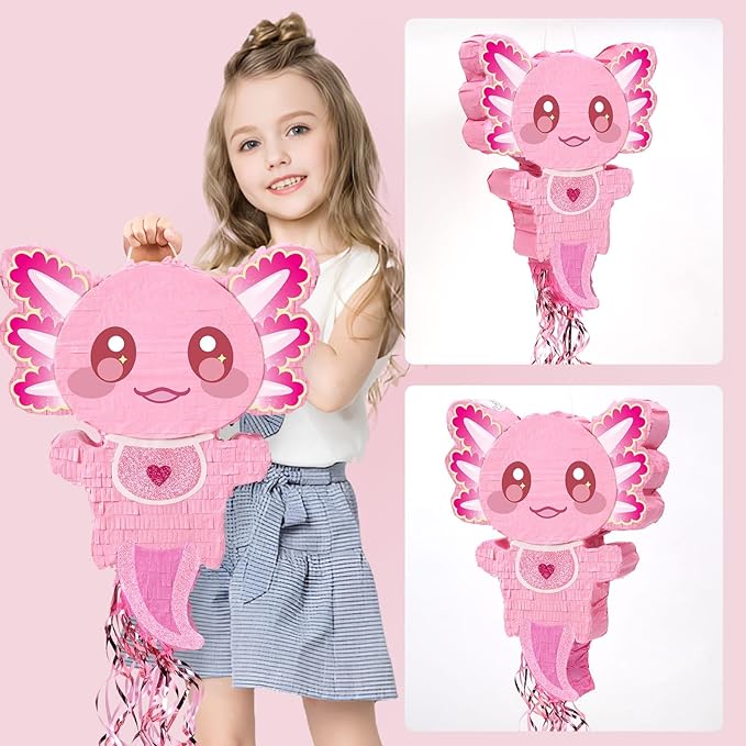 WERNNSAI Pink Axolotl Pinata - Axolotl Party Game Girl Pink Pinata Baby Shower Favors Under the Sea Birthday Party Decorations for Ocean Amphibious Animal Lovers Supplies