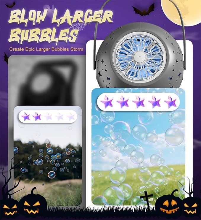 Bubble Machine - Halloween Bubble Maker for Kids with Big Bubbles Design, Multi-Color LED Light, 20oz Capacity，USB-C Rechargeable - Outdoor Toys for Toddlers Ages 3+ Boys Girls Party Birthday Gift