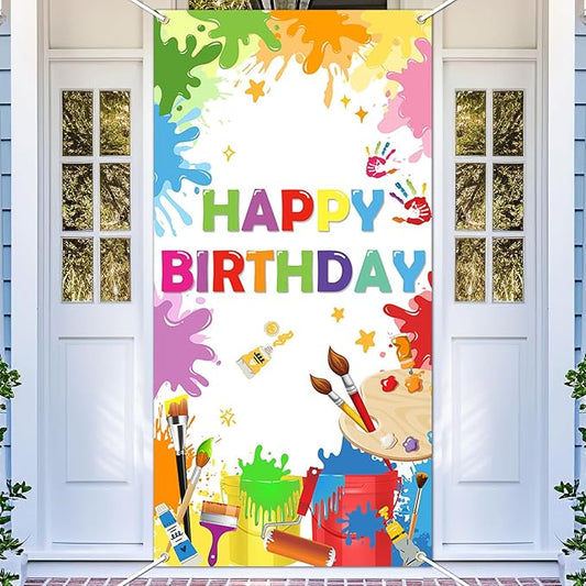 Avezano Paint Birthday Banner Art Party Decorations Colorful Graffiti Splatter Door Banner Artist Painting Birthday Party Decoration Supplies