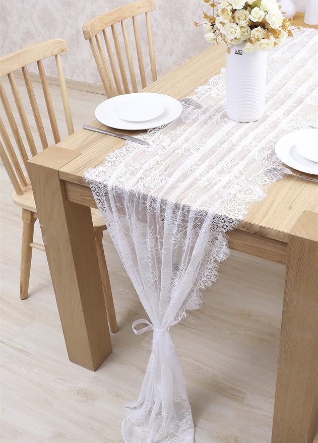 White Lace Table Runner 2 Pcs 30 x 120 Inch Vintage Rustic Table Linens - Image 3