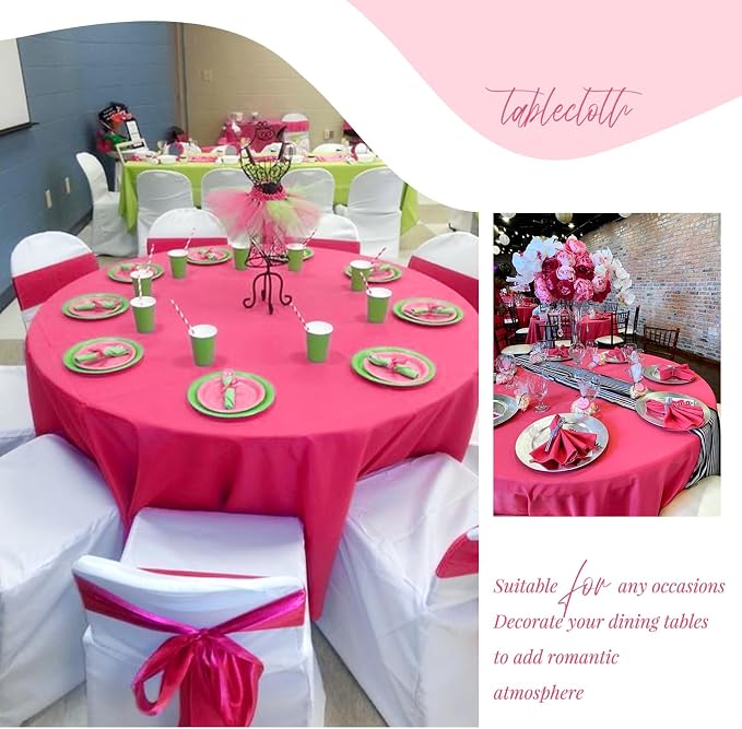 Showgeous 90 Inch Hot Pink Round Tablecloths, Polyester Table Covers | 10 pack Tablecloths for Round Tables Washable polyester Table Cloth Decorative Fabric for Dining Wedding Party Banquet Buffet - Image 8