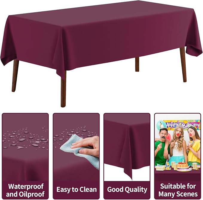 CXPSINC 54 Inch X 300 Feet Plastic Table Cover Roll Disposable Tablecloth with Slide Cutter for All Type/Shape Tables | Party, Banquet, Birthdays, Weddings(Burgundy, 300 Feet) - Image 3