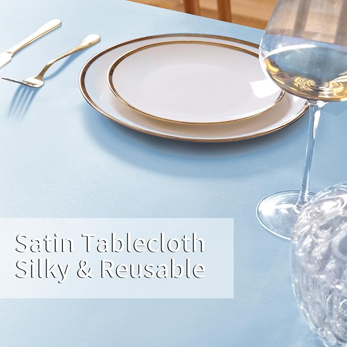 Horbaunal 2 Pack Light Blue Satin Tablecloth 60 x 102 Inches Rectangle Satin Table Cover Bright Silky TableCloths Smooth Table Decoration for Wedding Party Banquet
