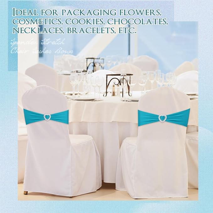 VitalCozy 100 Pcs Spandex Chair Sashes with Heart Buckle Slider,Turquoise - Image 7