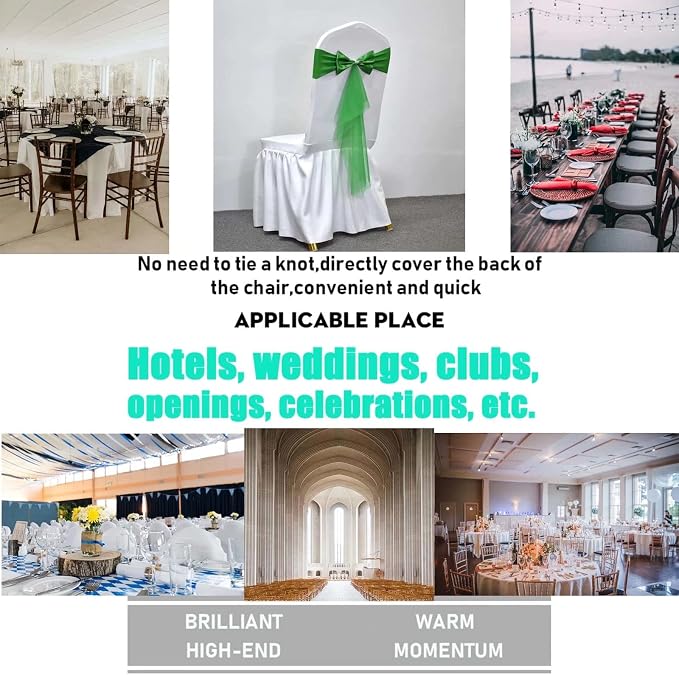 Polyester Stretch Chair Sashes Bands Organza Sash Bows Spandex Bows for Party Birthday Hotel Romantic Wedding Banquets Decoration (Green 12 PCS) - Image 2