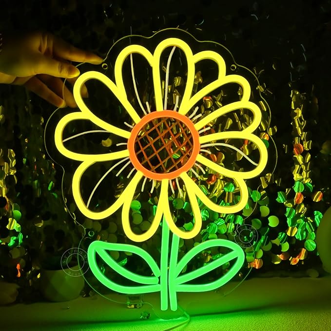 SYLHOME Sunflower Led Neon Light Sign Bedroom Living Room Kids Room Classroom Wall Decor Sign Game Room Birthday Christmas Party 13.78" X 11.38" USB