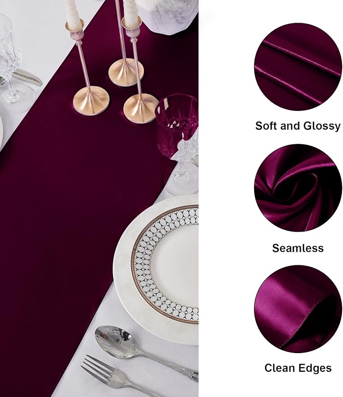 6Pack Table Runner 12 x 108 Inches Satin Silk Table Runner for Wedding, Birthday Party, Banquets, Graduations Decoration, fit Rectange and Round Table-Burgundy - Image 3