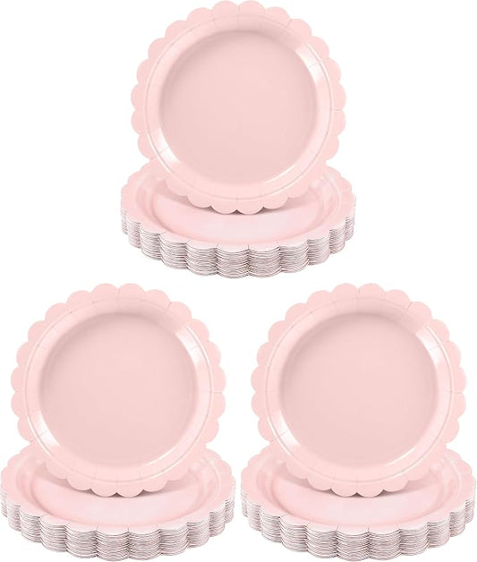 NatNarr 30 Pcs Pink Paper Plates 9 Inch Scalloped Pink Plates Cute Dessert Cake Party Plate for Girls Birthday, Baby Bridal Shower, Wedding (Pack of 3) by NatNarr