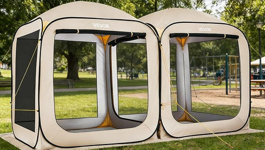 VEVOR 12x6ft 2-in-1 Pop-Up Screen House Tent, Dual Room Screen Gazebo, Portable Screened Canopy with Carry Bag, Netting Sides & Ground Stakes for Garden, Patio, Backyard & Outdoor Activities, Beige