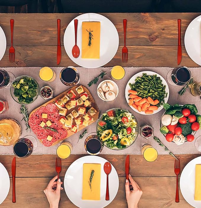 HEIPINIUYE 75 Pack Red Clear Plastic Cutlery Heavy Duty Clear Red Plastic Knives Forks and Spoons Disposable Silverware Set for 25 Guest Birthday Baby Shower Christmas Party Utensil Set