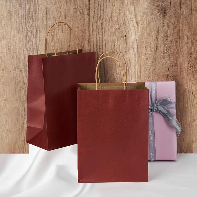 RACETOP Red Gift Paper Bags 50 Pack 8x4.5x10.8 in Medium with Handles | Recycled Kraft Paper, Medium Size, Reinforced Handles, for Boutique, Wedding, Retail, Small Business, Eco-Friendly - Image 5
