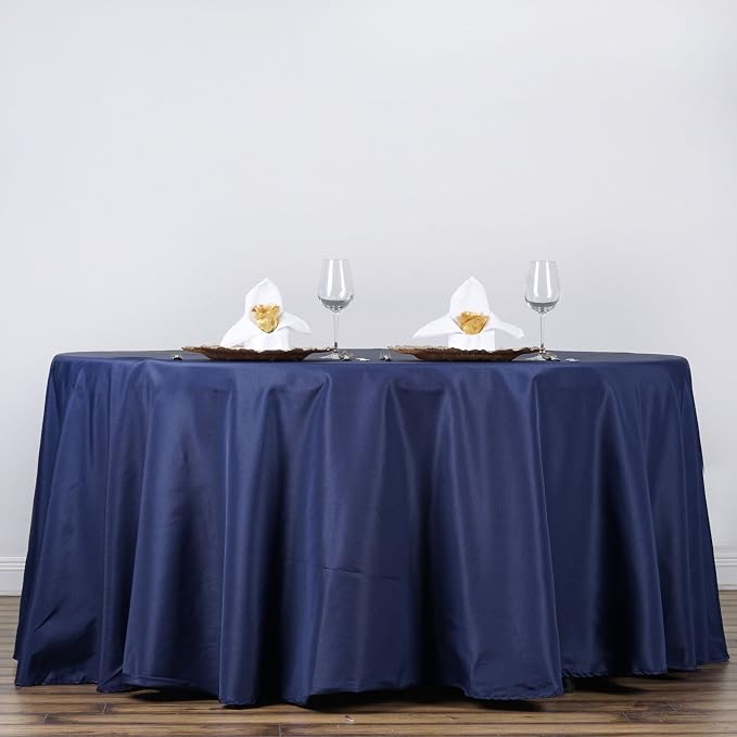6 pcs 132 inch Navy Blue Round Polyester Tablecloths Fabric Table Cover Linens | 132" Washable Fabric Table Cloth Covers for Party Wedding Reception Buffet Events Catering Dining Kitchen Dining - Image 5