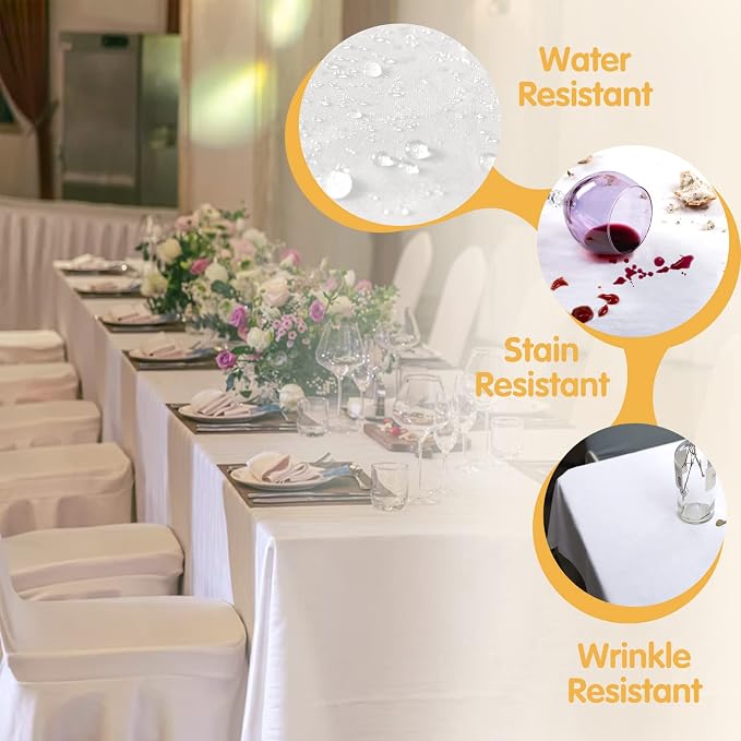 BRILLMAX 4 Pack White Tablecloths 90x156 Inch for 8ft Rectangle Tables | 150 GSM Polyester Fabric, Floor Length Drop, Water, Stain & Wrinkle Resistant Cloth Cover for Wedding Reception Banquet Party - Image 3