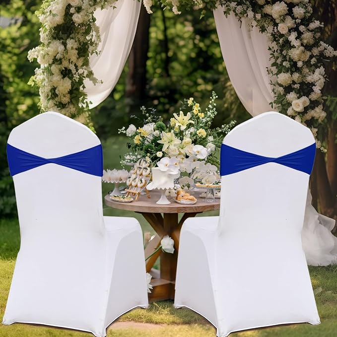 Royal Blue Chair Sashes Bows 50 Pack, Spandex Blue Chair Cover Bands Ties Without Buckle for Gender Reveal Baby Shower Decoration - Image 5