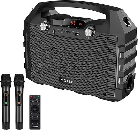 Hotec Wireless Portable PA Speaker System, Powerful Bluetooth Karaoke Machine with Dual Wireless Microphone for Wedding, Party, Teaching, Karaoke, Other Outdoor and Indoor Activities