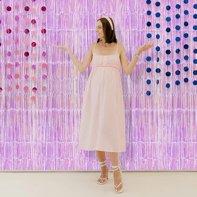 Purple Iridescent Streamer Backdrop Dazzle Tinsel Curtain Door Backdrop Photo Prop, 4 Pack 6.56 FT Glitter Fringe Curtain for Easter Bachelorette Gay Pride Day Birthdays Engagement 80s 90s Disco Party