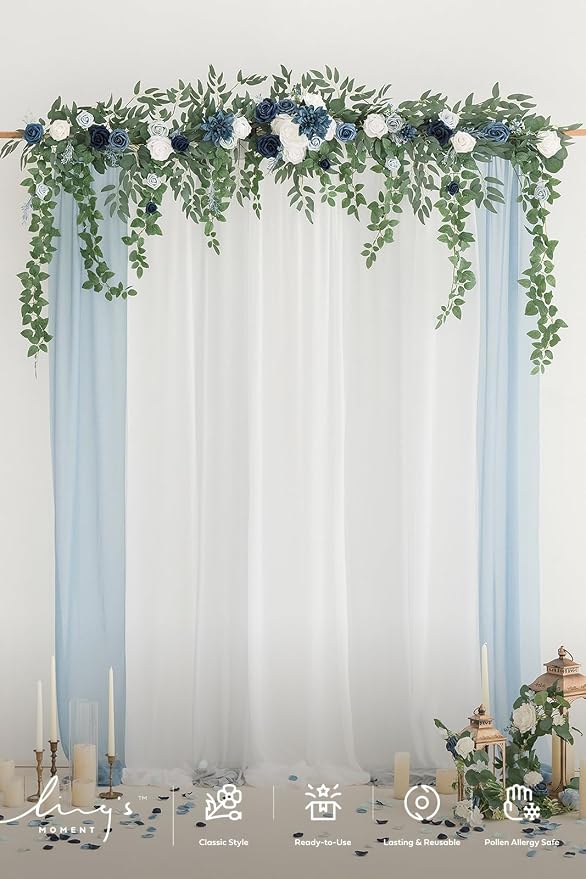 Ling's Moment 6.5FT Wedding Arch Flowers, Floral Garland, Navy Blue | Ceremony Reception Hanging Backdrop, Eucalyptus Rose Arbor Arrangement, Spring Artificial Swag - Image 2