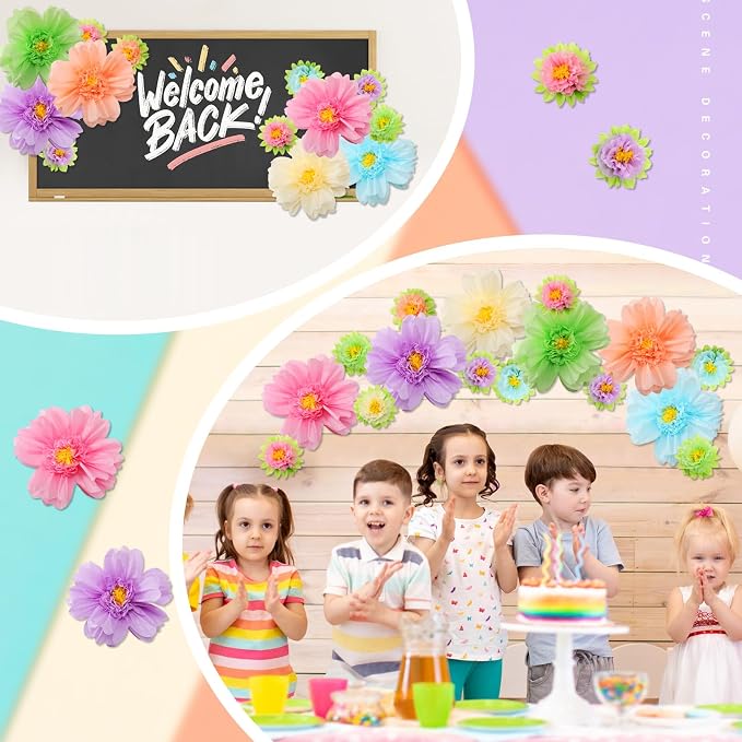 TaoBary Giant Tissue Paper Flowers, 20",10", Pastel Color, 24 Pcs | Complete 2 Size Set, Pre-folded for Easy Shaping, Mexican Paper Pom Poms, Lightweight for Fiesta and Birthday Wall Decor - Image 6