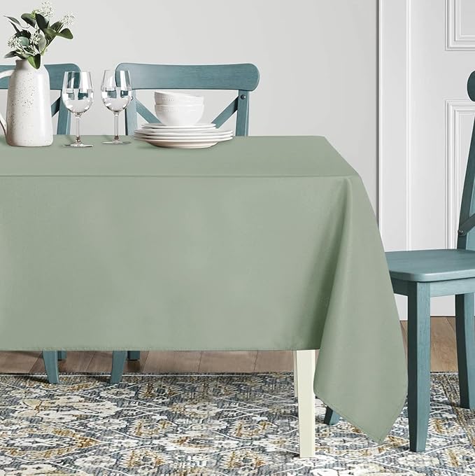 sancua Rectangle Tablecloth, 60 x 102 Inch, Sage Green | Stain and Wrinkle Resistant, Washable Polyester Cloth, Decorative Fabric Cover, For Dining Tables, Buffet Parties and Camping - Image 2