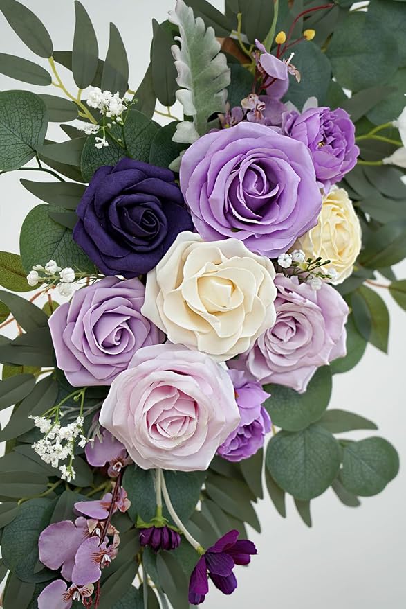 Olalaka Faux Flower Swag Set of 2 for Wedding Welcome Signs Floral Decorations, Purple Wedding Arch Flowers for Wedding Ceremony (Lilac & Purple & Cream) - Image 8