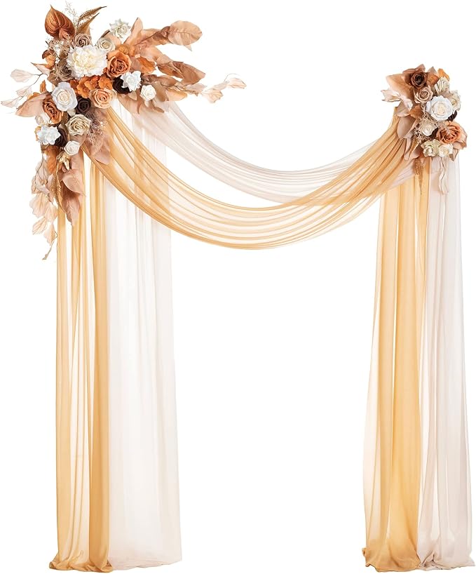 Ling's moment Spring Wedding Arch Flowers Kit Pack of 4, Rust & Sepia | Pack of 4, 2pcs Hanging Flower Arrangement, 2pcs Chiffon Drapes, Ceremony Fake Rose Arbor Backdrop by LingsMoment