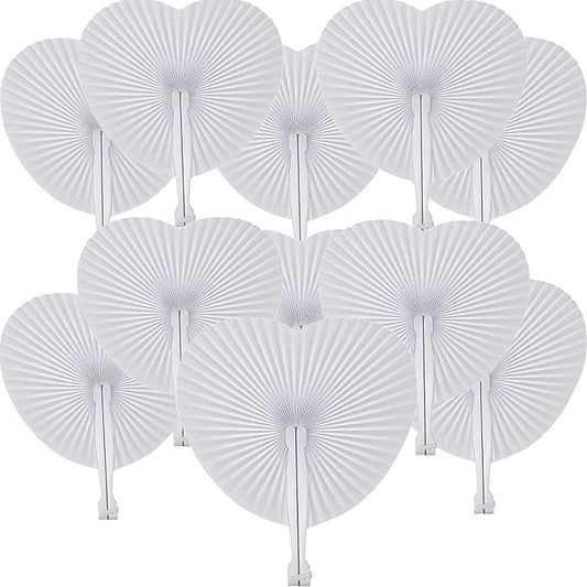 20 Pcs White Heart Paper Fans | Foldable Handheld Fans for Women,Folding Hand Fans for Wedding,Bridal Guest,Church,Party Favors,Dancing,Birthday,DIY by Bestage