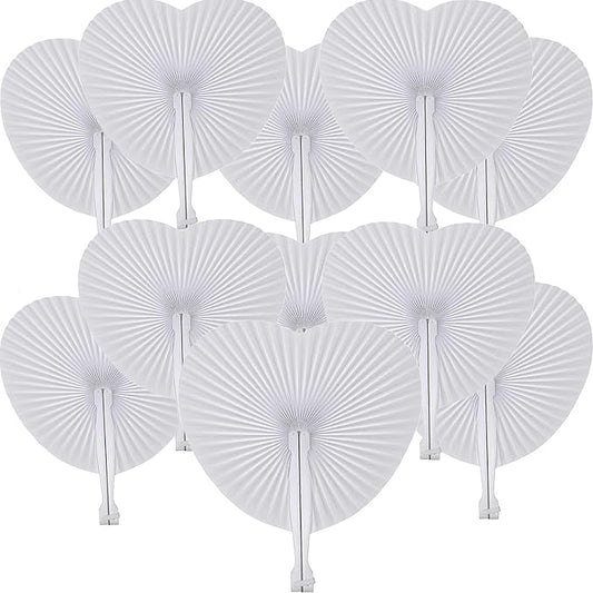 60 Pcs White Heart Paper Fans | Foldable Handheld Fans for Women,Folding Hand Fans for Wedding,Bridal Guest,Church,Party Favors,Dancing,Birthday,DIY by Bestage