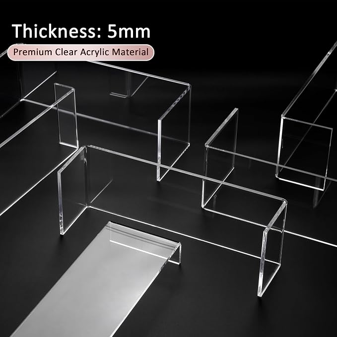 2 Set Large Acrylic Clear Display Risers, 3 Sizes 12" Rectangular Showcase Collectibles Display Shelf, 5mm Thick Desktop Display Stand Holder for Figures, Jewelry, Perfume, Toys - Image 2