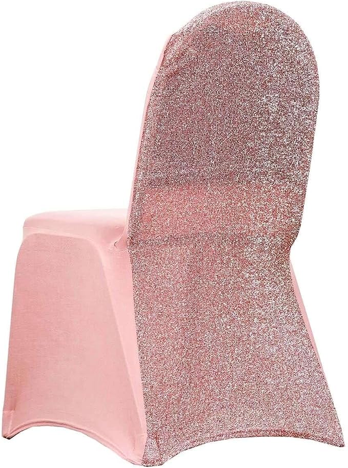 Tableclothsfactory 10PCS Rose Gold Spandex Stretch Banquet Chair Cover with Metallic Glitte Dinning Event Slipcover for Wedding Party - Image 2