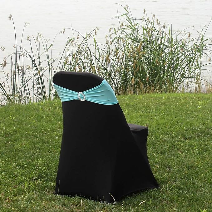 50pcs Aqua Blue Stretch Spandex Chair Sashes, Durable Elastic Chair Bands, Ribbon with Buckle for Wedding Baby Shower Hotel Event Party Graduation Birthday Decoration - Image 4