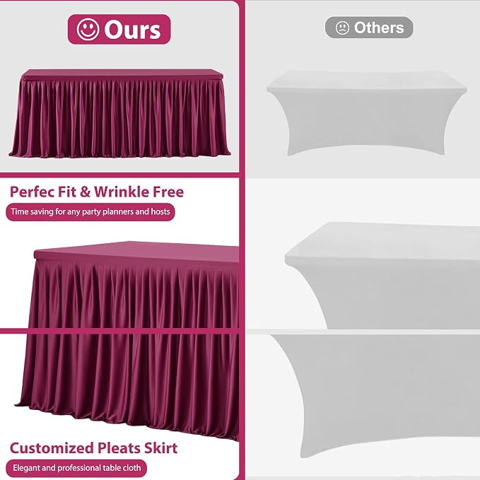 Wish Care 6 Pack Wine Red Rectangle Table Clothes for 8 Foot Tables, Polyester Fitted Tablecloths 8ft Stretch Table Cover for Wedding, Birthday, Parties, Trade Show, Craft Show - Image 4