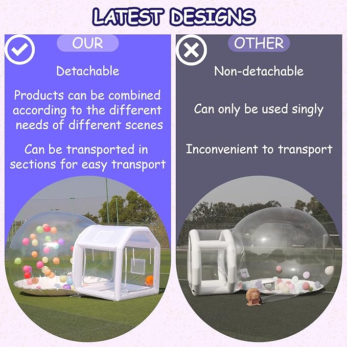 10ft Inflatable Bubble House Dome with Tunnel for Kids, Clear TPU Balloon Tent for Parties, Includes 450W Air Blower & 600W Air Pump