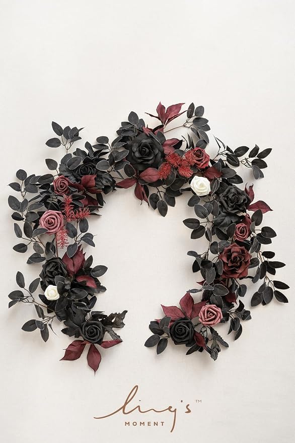 Ling's moment 5 FT Black Artificial Flower Garland | Burgundy Floral Garland, Gothic Flower Vines, Wedding, Arch Flower, Table Centerpieces, Backdrop, Mantel, Welcome Signs - Image 5