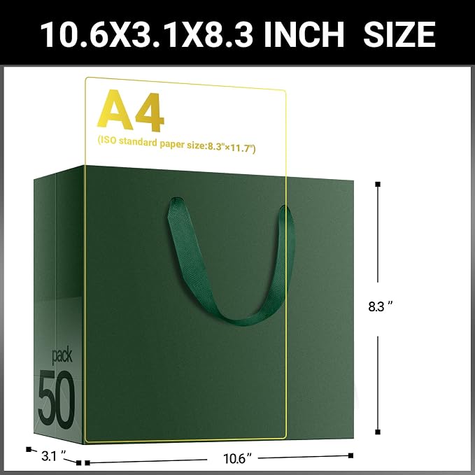 EUSOAR Paper Bags with Handles, 50pcs 10.6"x3.1"x8.3" Gift Bags Medium Size, Shopping Paper Wrap Bulk Grocery Retail Craft Bag Wedding Birthday Christmas Party Thank You Favor Bag - Image 2