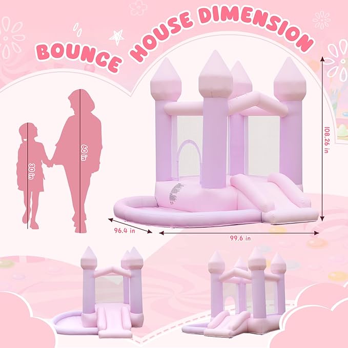 FBSPORT White Bounce House, Inflatable Bouncer with Air Blower,Indoor & Outdoor Bouncy Castle with Big Ball Pit for Wedding Party Kids Birthday Party, Easy to Install