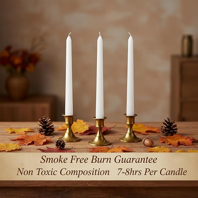 4 Pack White Taper Candles丨Taper Candles 10 Inch Dripless丨Unscented & Smokeless Candlesticks Bulk丨7-8 Hours Long Burning Tall Candles丨Ideal for Christmas Weddings Parties Dinner